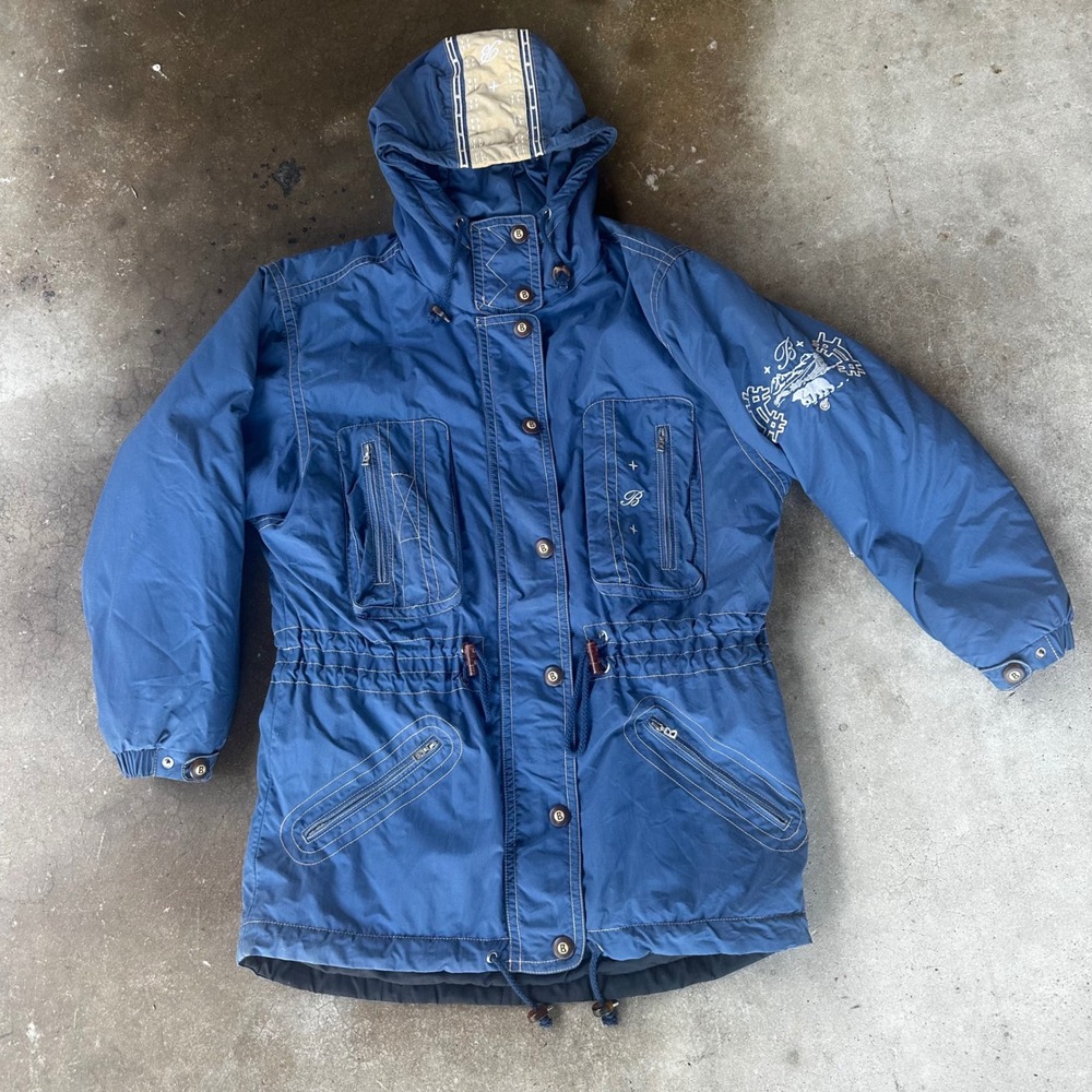 Bogner Ski Parka Jacket Women 6 Blue Excellent Vintage Hooded Embroidered USA
